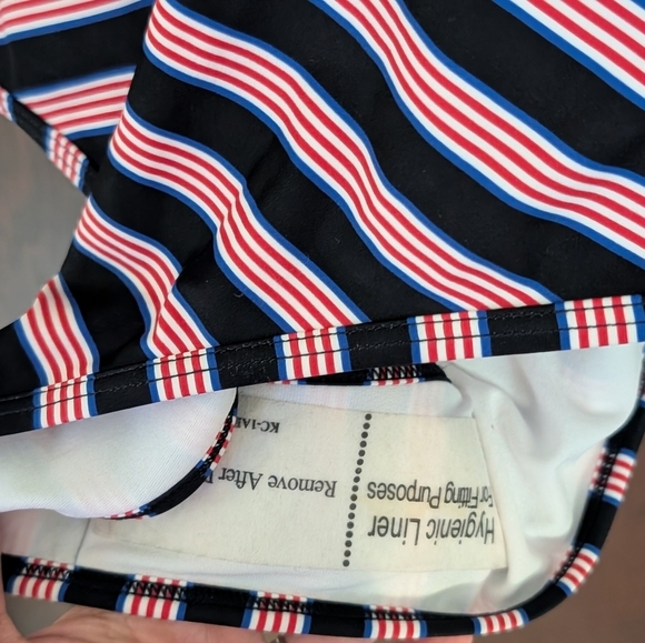 New With Tags Express Red, Black, Blue Stripe Deep V And Back Swimsuit Size Sm - Picture 5 of 6